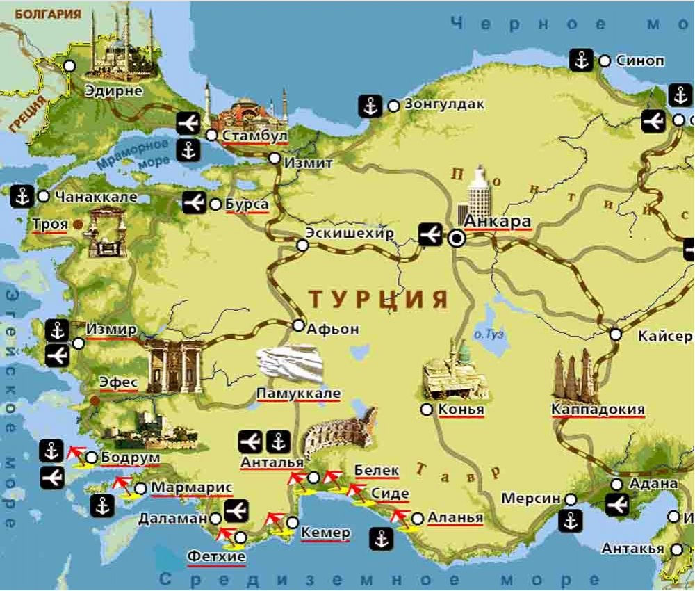 Карта популярных курортов Турции. Отдых в Турции с детьми. | Турагентство Tours&Tickets